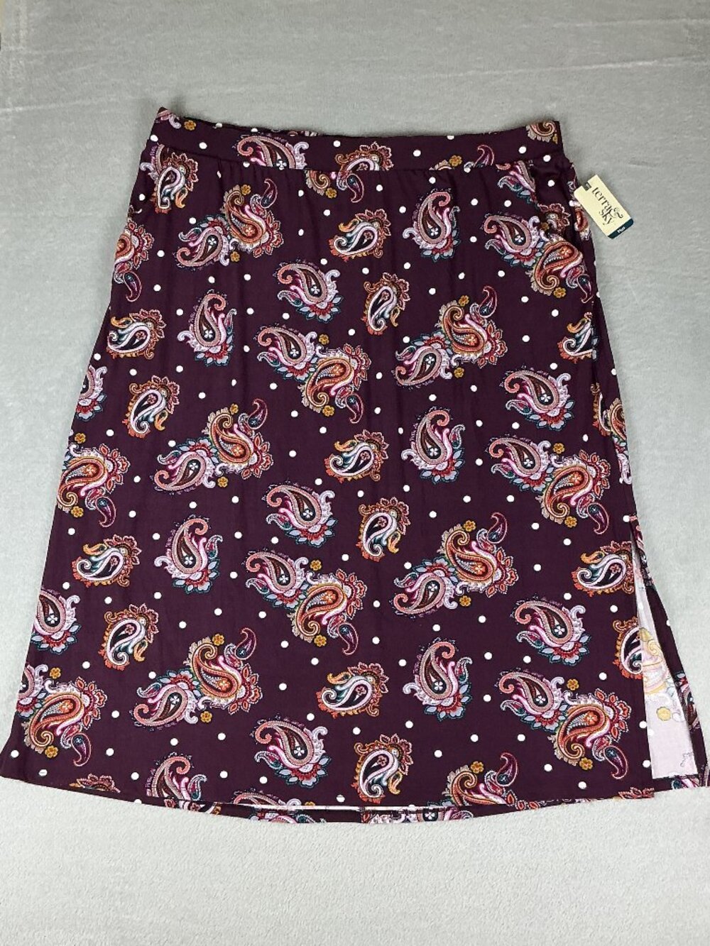 Terra & Sky Women's Size 2X Purple Paisley Print Pull on Maxi Skirt NWT